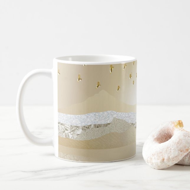 Gold Winter Sunset Mountain Reflection In Water Coffee Mug (With Donut)
