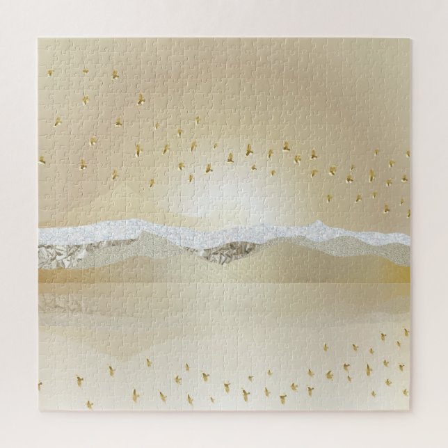 Gold Winter Sunset Mountain Reflection In Water Jigsaw Puzzle (Vertical)