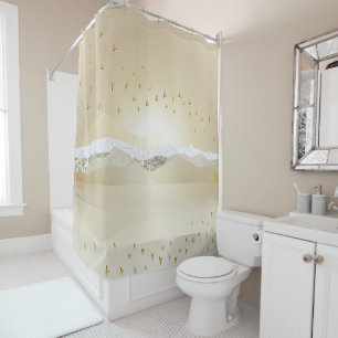 Gold Winter Sunset Mountain Reflection In Water Shower Curtain