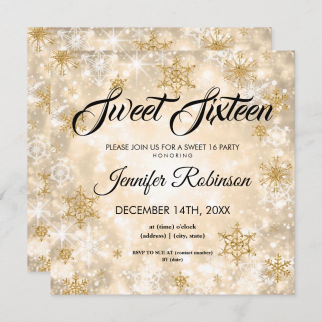 Gold Winter Sweet 16 Glitter Sparkle Invitation (Front/Back)
