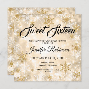 Gold Winter Sweet 16 Glitter Sparkle Invitation