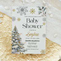Gold Winter Wonderland Baby Shower Invitation