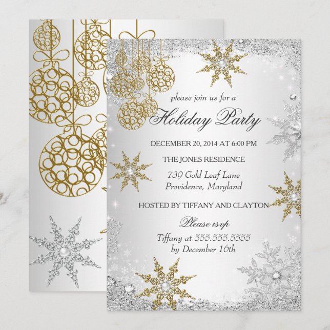 Gold Winter Wonderland Christmas Holiday Party 5 Invitation (Front/Back)