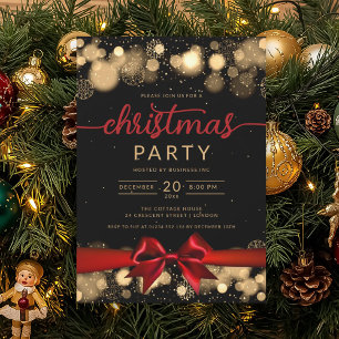 Gold Winter Wonderland Company Xmas Red Ribbon Invitation