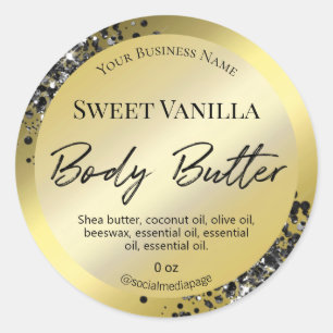 Gold With Black Glitter Body Butter Labels