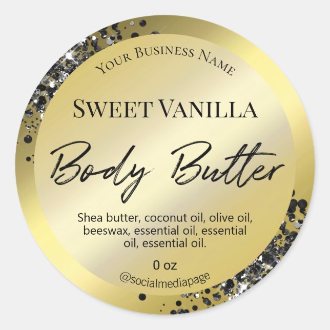 Gold With Black Glitter Body Butter Labels (Front)