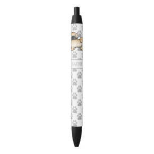 Gold With Black Mask Shih Tzu Cartoon Dog & Name Black Ink Pen