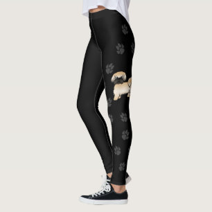 Gold With Black Mask Shih Tzu Cartoon Dog & Paws Leggings