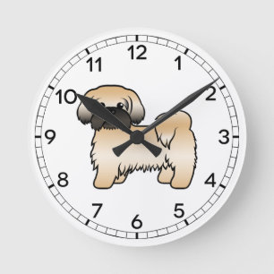 Gold With Black Mask Shih Tzu Cute Cartoon Dog Round Clock