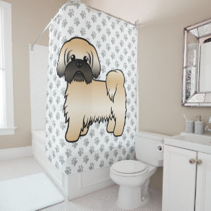 Gold With Black Mask Shih Tzu Cute Cartoon Dog Shower Curtain