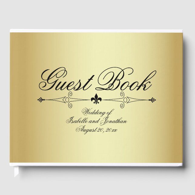 Gold with Formal Black Text Personalised Wedding Guest Book (Front)