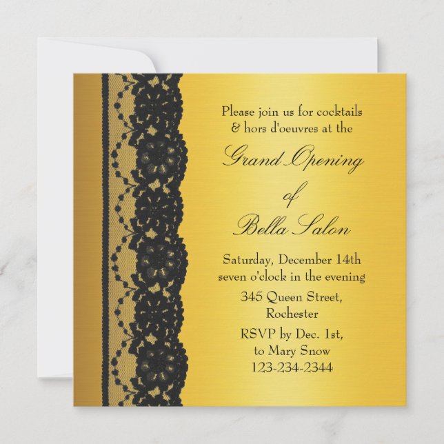 Gold with Lace Business Grand Opening Invitation (Front)