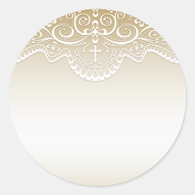 Gold with Lace, Cross, Religious Classic Round Sticker (Front)