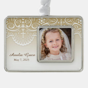 Gold with Lace, Cross, Religious Silver Plated Framed Ornament