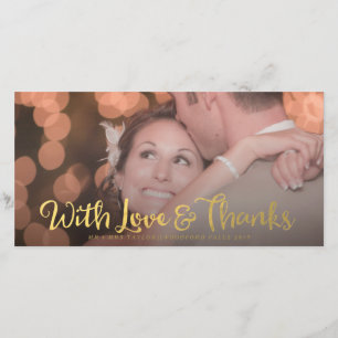 Gold With Love & Thanks Overlay Wedding Photo Card