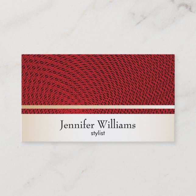 Gold with Red Guilloche Pattern Business Card (Front)