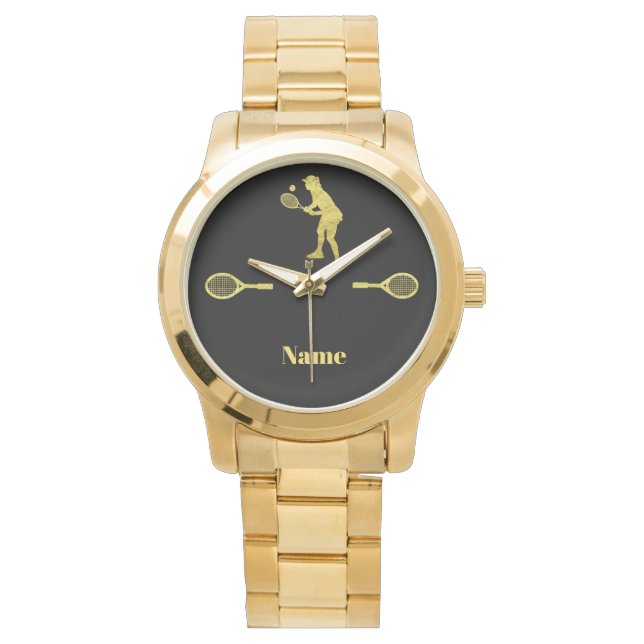 Gold Woman Tennis Player Silhouette Watch          (Front)