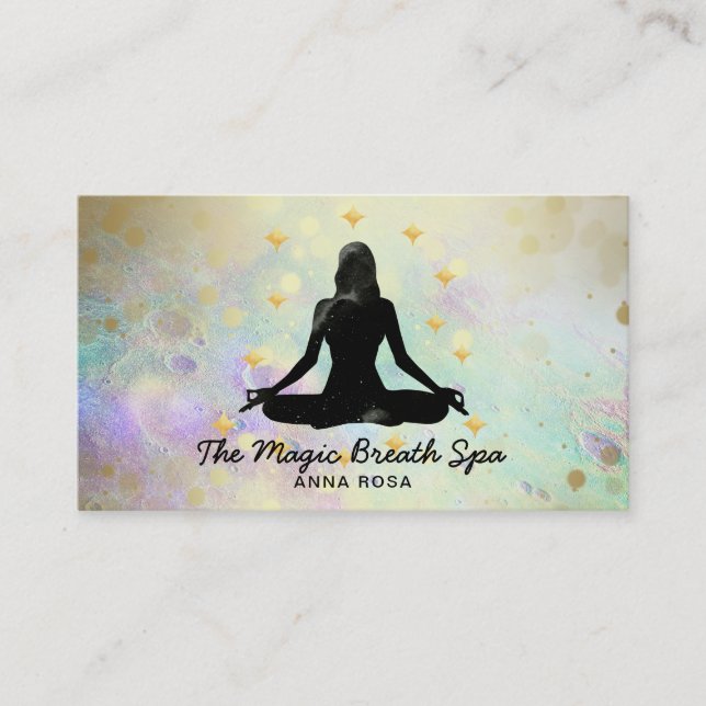 *~ Gold Woman Yoga Glitter Meditation  Mindfulness Business Card (Front)