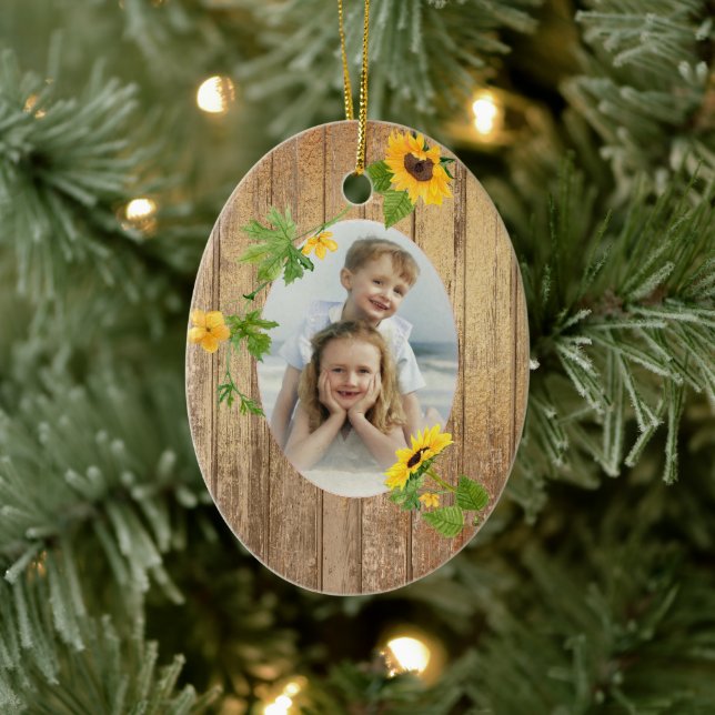 Gold Wood Sunflower Frame Photo Template Holiday Ceramic Tree Decoration (Tree)