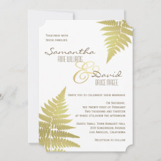 Gold Woodland Wedding Fern Invitation
