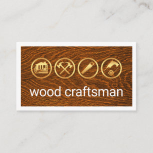 Gold Woodman Tools On Timber Wood Business Card