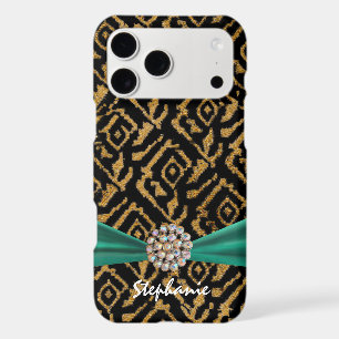 Gold Woven Fabric with Ribbon and Rhinestone
