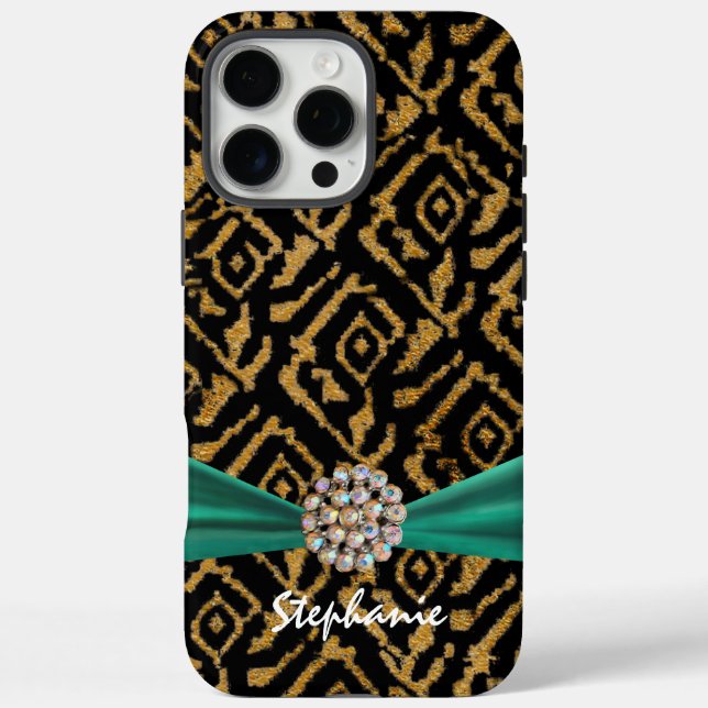 Gold Woven Fabric with Ribbon and Rhinestone Case-Mate iPhone Case (Back)