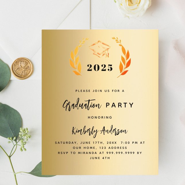 Gold wreath 2025 Graduation Party invitation (Creator Uploaded)