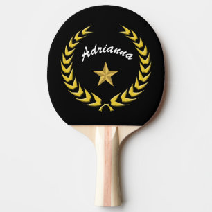 Gold Wreath and Star personalise with Name Ping Pong Paddle