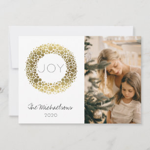 Gold Wreath Blush Watercolor Photo Holiday Card
