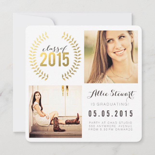 Gold Wreath Class of 2015 Graduate Photo Cards (Front)