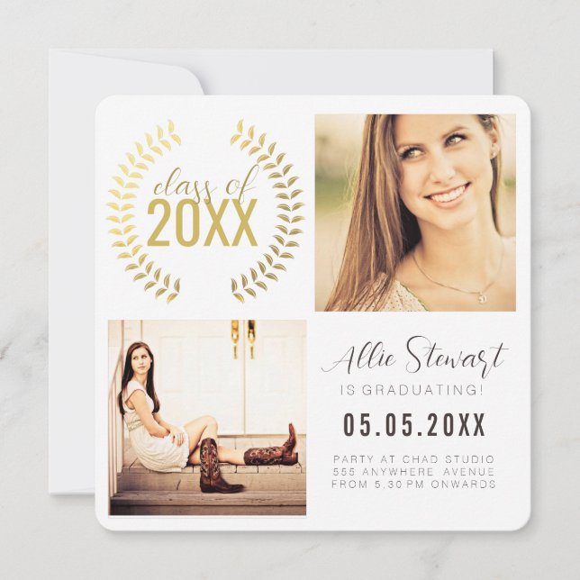 Gold Wreath Class of Graduation Graduate Photo Announcement (Front)