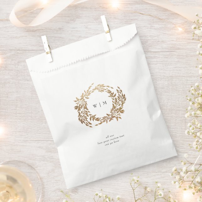 Gold Wreath Classic Monogram Wedding Favour Bags (Clipped)