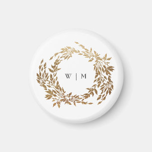 Gold Wreath Classic Monogram Wedding Magnet