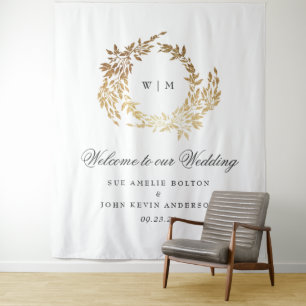Gold Wreath Classic Monogram Wedding Tapestry