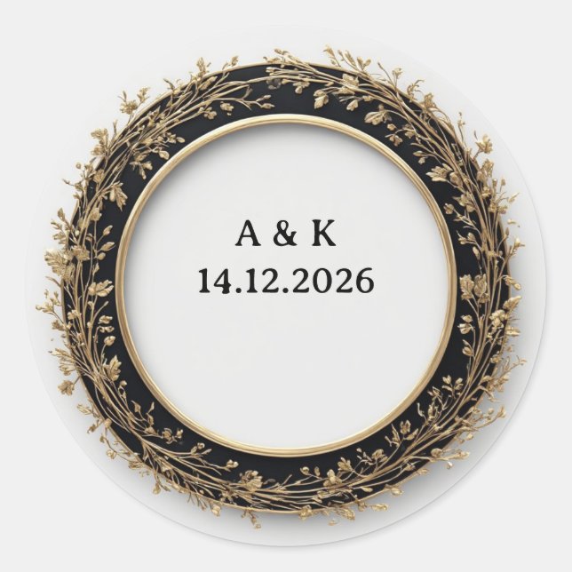 Gold Wreath Frame Black Inlay Mirror Border  Classic Round Sticker (Front)