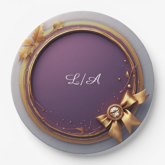 Gold Wreath Frame With Leaves Paper Plate (Front)