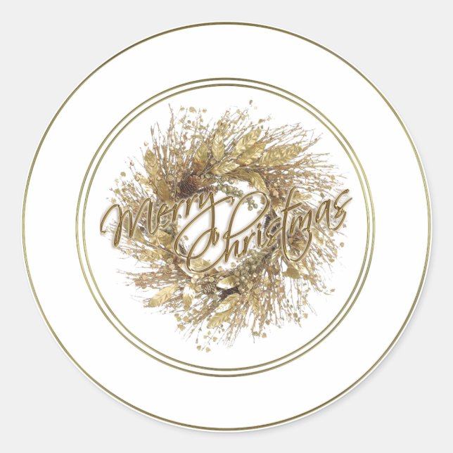 Gold Wreath Merry Christmas Stickers (Front)