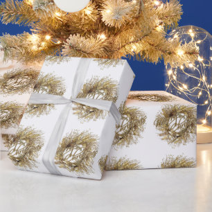 Gold Wreath Merry Christmas Wrapping Paper