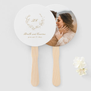 Gold Wreath Monogram Photo Elegant Wedding Hand Fan