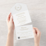 Gold Wreath Monogram QR Code Elegant Wedding All In One Invitation<br><div class="desc">Elegant all in one wedding invitation featuring a clean and timeless design with your monogram inside of a wreath crest.  Use the template to generate a QR code on the attached RSVP card.</div>