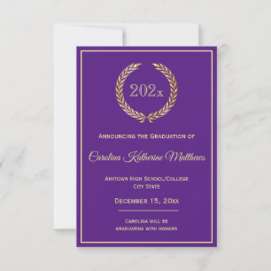 Gold Wreath Purple Graduation Announcement