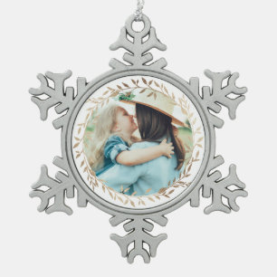 Gold Wreath Snowflake Pewter Christmas Ornament