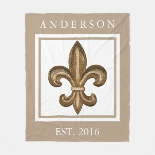 Gold Wrought Iron Fleur de Lis Personalised Fleece Blanket