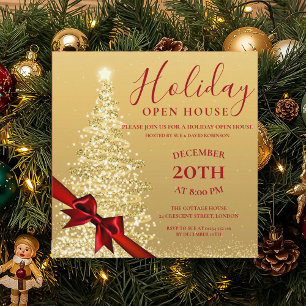 Gold Xmas Tree Christmas Holiday Open House Invit Invitation