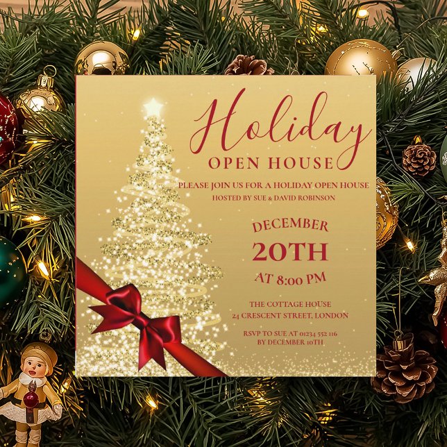 Gold Xmas Tree Christmas Holiday Open House  Invit Invitation (Gold Xmas Tree Christmas Holiday Open House Invit Invitation)