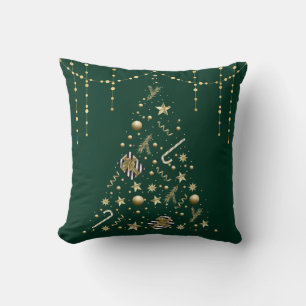 Gold Xmas Tree&Ornaments Emerald Green Christmas Cushion