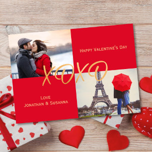 Gold XOXO Happy Valentine's Day Photo Holiday Card