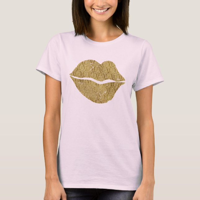 Gold XOXO Lips T-Shirt (Front)