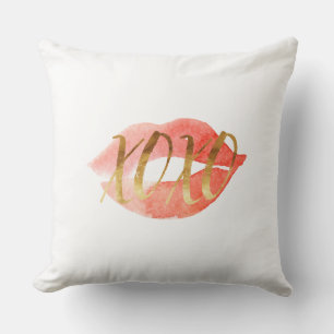 Gold XOXO Watercolor Lips Cushion